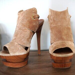 Jessica Simpson Nude Velvet Suede Platform Heels